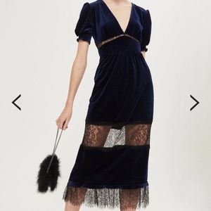 Topshop blue velvet lace midi dress